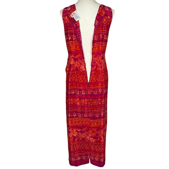 R&K Originals Maxi Dress Red Faux Wrap Sleeveless Tropical Floral Size 14 Y2K - Picture 10 of 15